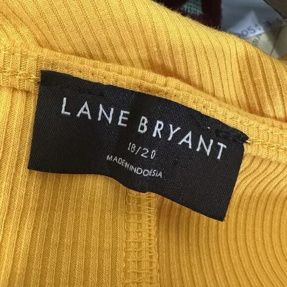 Lane Bryant Top Women 18/20 Marigold Yellow Button Accent Front Ribbed Knit - Picture 9 of 12